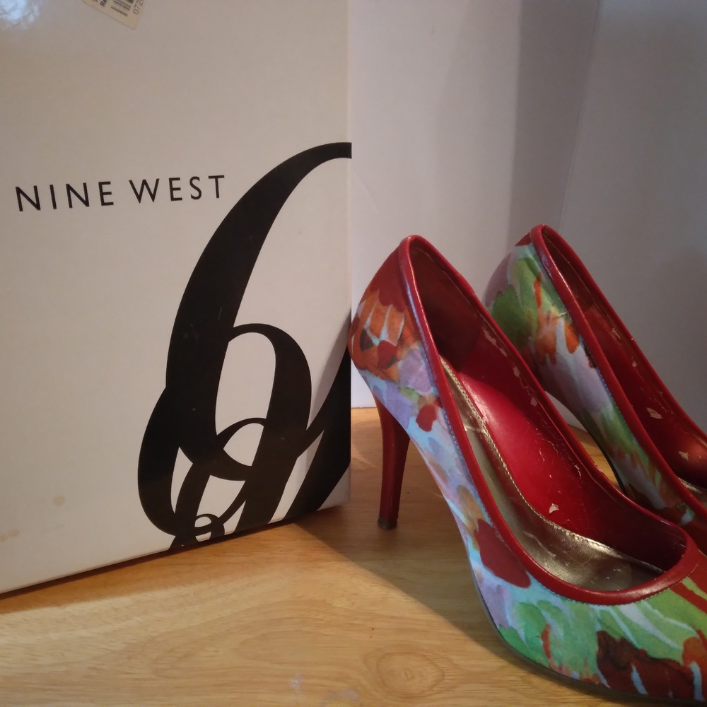 Nine West Red and Green Floral Heels